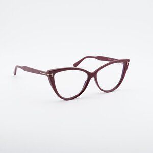 Tom Ford FT5843-B 074 Eyeglasses Bordeaux 56mm Cat Eye Frame, Blue Light Block